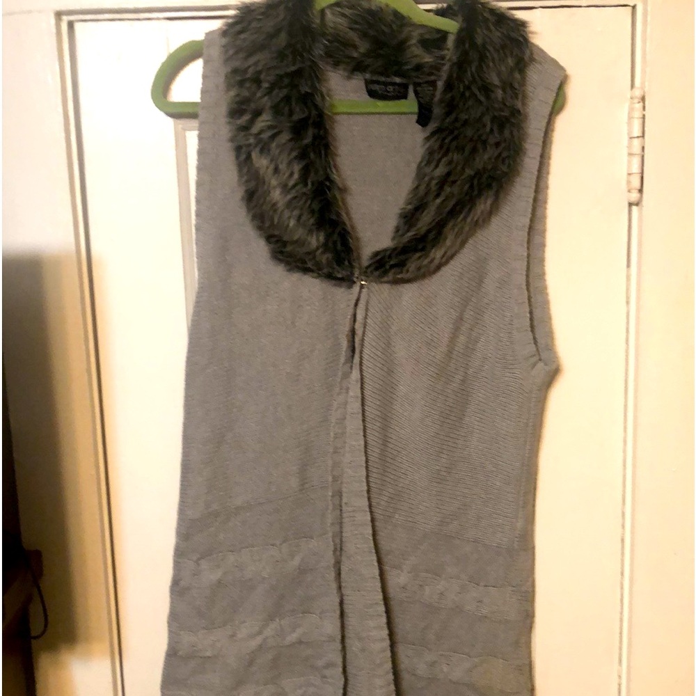 This is a gray cardigan that I wore with a black turtleneck